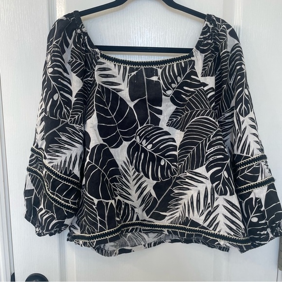 Cynthia Rowley Monochrome Leaf Print Blouse - Picture 3 of 3